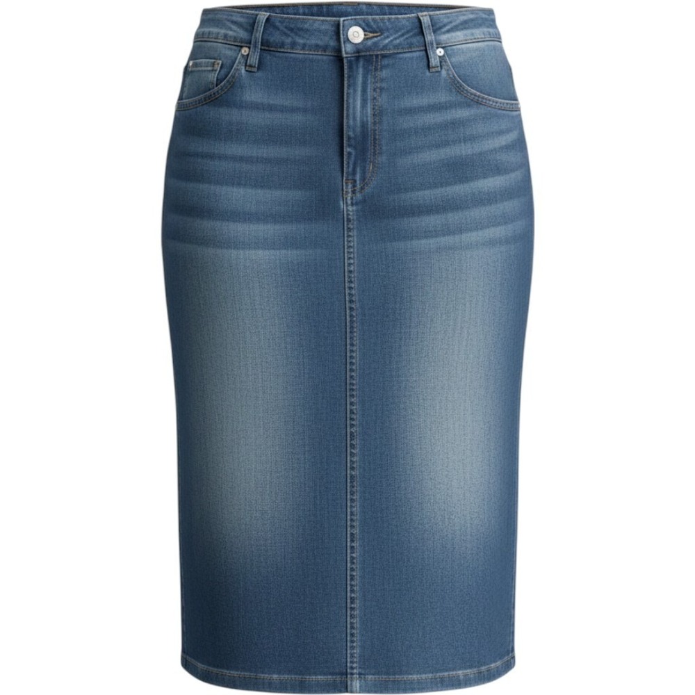 Edited x Hunter McGrady Denim Midi Skirt Medium Wash Blue Women's Plus Size 22W
